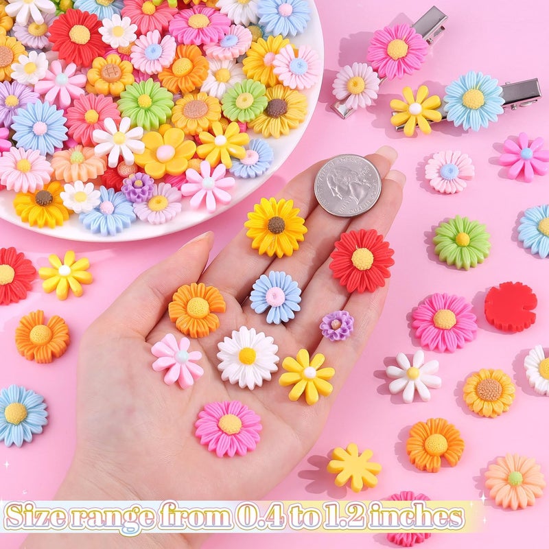 Glitzest 100PCS TINKRSTUFF Flower Slime Charms Cute DaisyFlatback Resin Charms for Slime, Kawaii Random Decoden Charm for Embellishments Phone Junk Case Charms Bulk,Hairpins Scrapbooking Crafting DIY Decor - Image 2